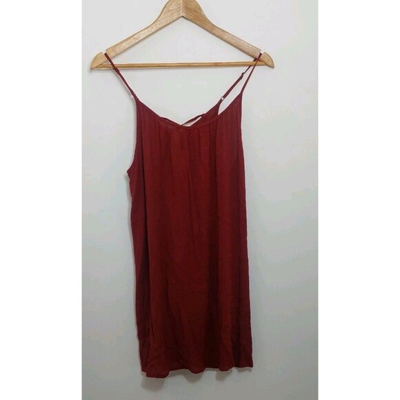 Forever 21 Juniors Size Small Dress Sundress Burgundy Rust Lace Up Rayon - Picture 3 of 12